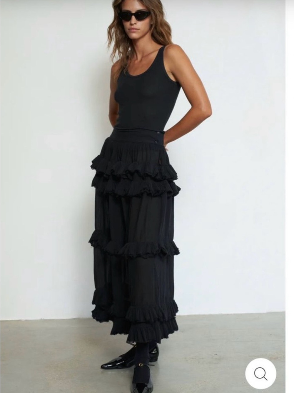 Q house of basic Black Tiered Ruffle Maxi Skirt